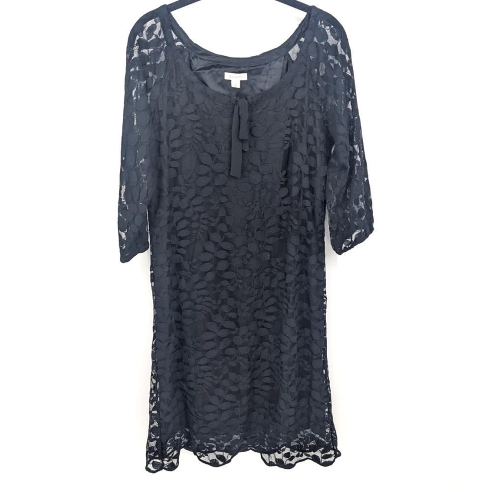 Garnet Hill Black Lace Sheath Dress Womens Size 6 Lined 3/4 Sleeve